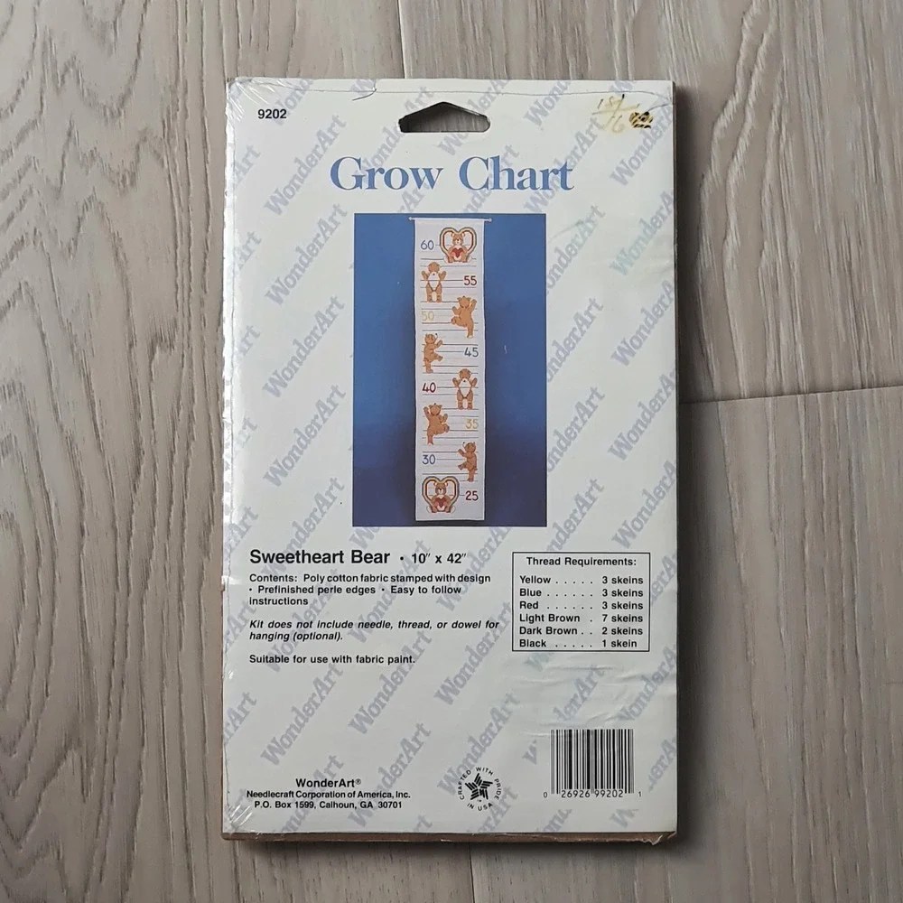 WonderArt Sweetheart Bear Grow Chart Stamped Embroidered Vintage Cross‎ Stitch
